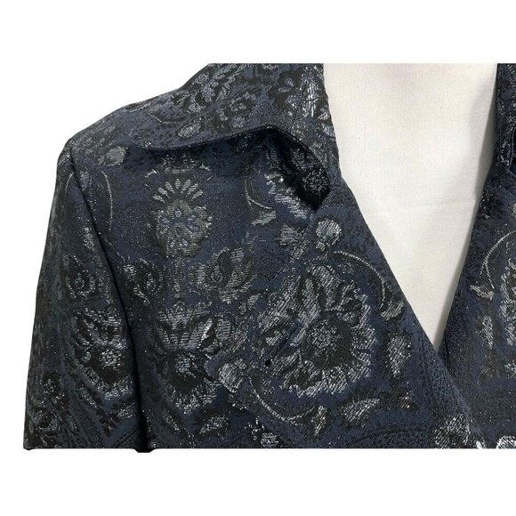 NWT W By Worth Small Navy & Silver Brocade Belted Long Trench Coat Jacket - Picture 8 of 10
